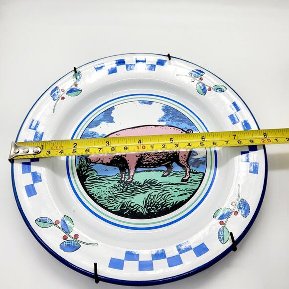 Vtg Midwest Importers Barnyard Animals Enamel Pig Checkered Display Metal Plates - Picture 10 of 11